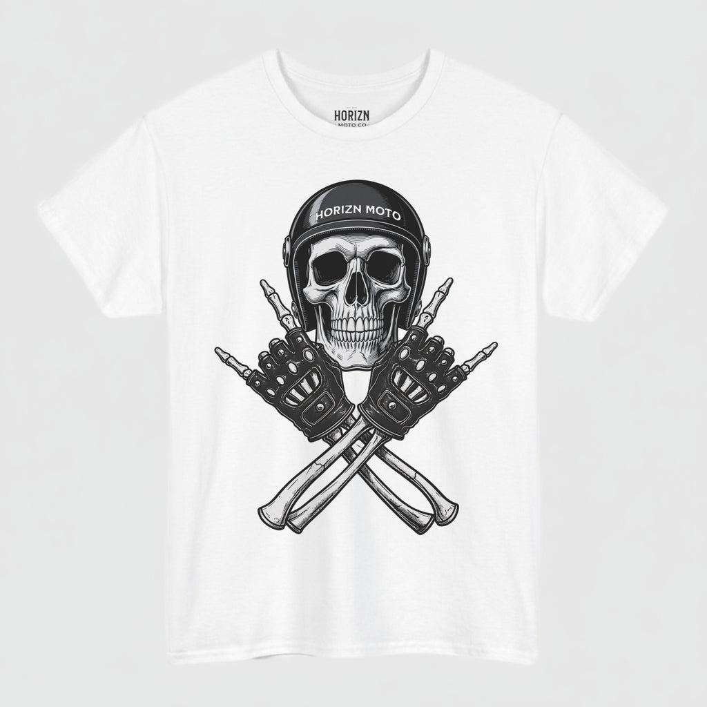 Skull Helmet Heavyweight Moto Tee – White