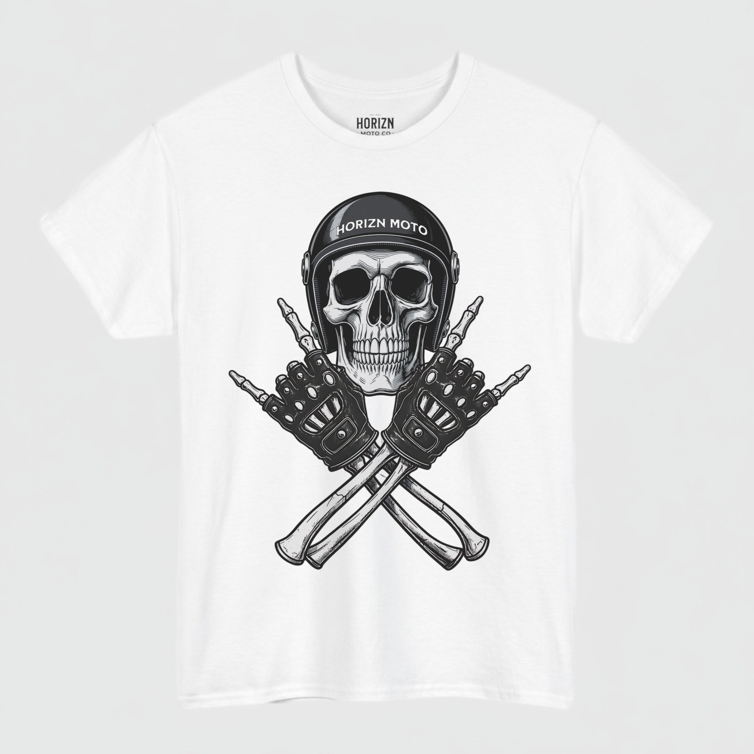 Skull Helmet Heavyweight Moto Tee – White