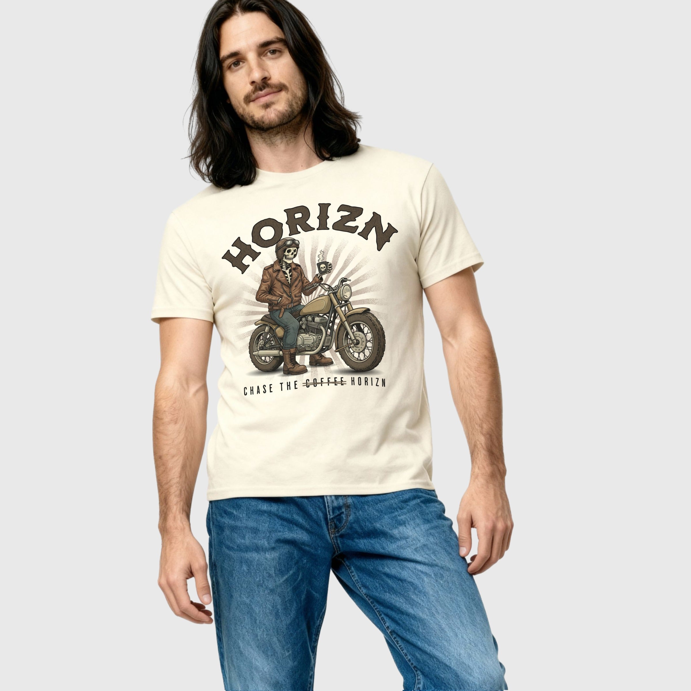 Café Racer Coffee Tee – Skeleton Rider Retro Shirt