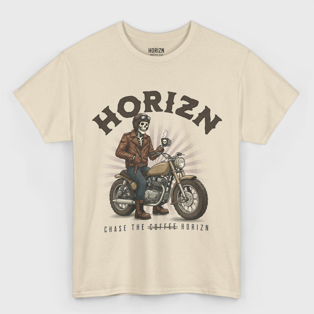 Café Racer Coffee Tee – Skeleton Rider Retro Shirt