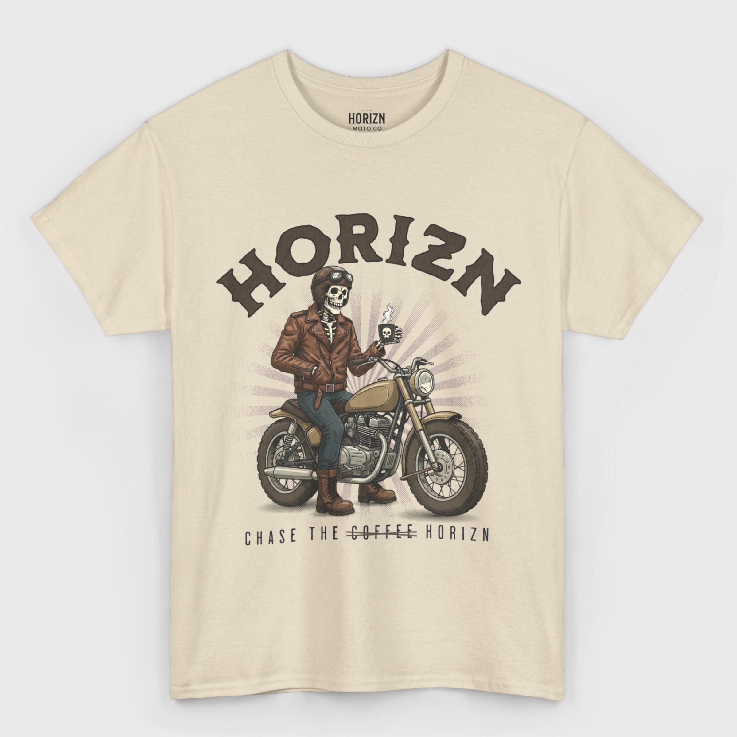Café Racer Coffee Tee – Skeleton Rider Retro Shirt