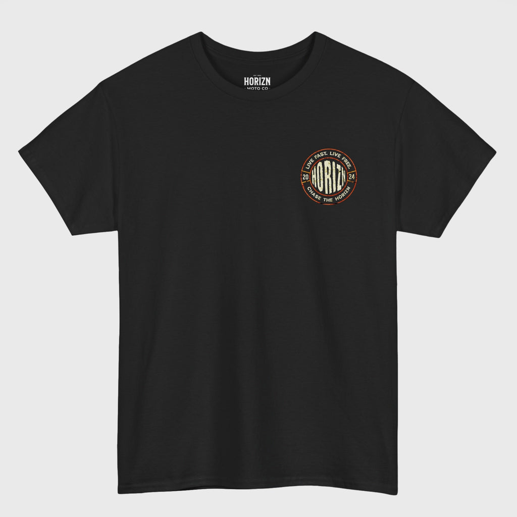Live Fast Badge — Black Moto T-Shirt