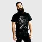 Crossed Knuckles Skull Moto T-Shirt – Black