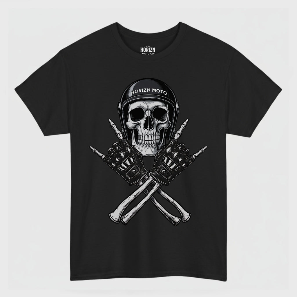 Crossed Knuckles Skull Moto T-Shirt – Black