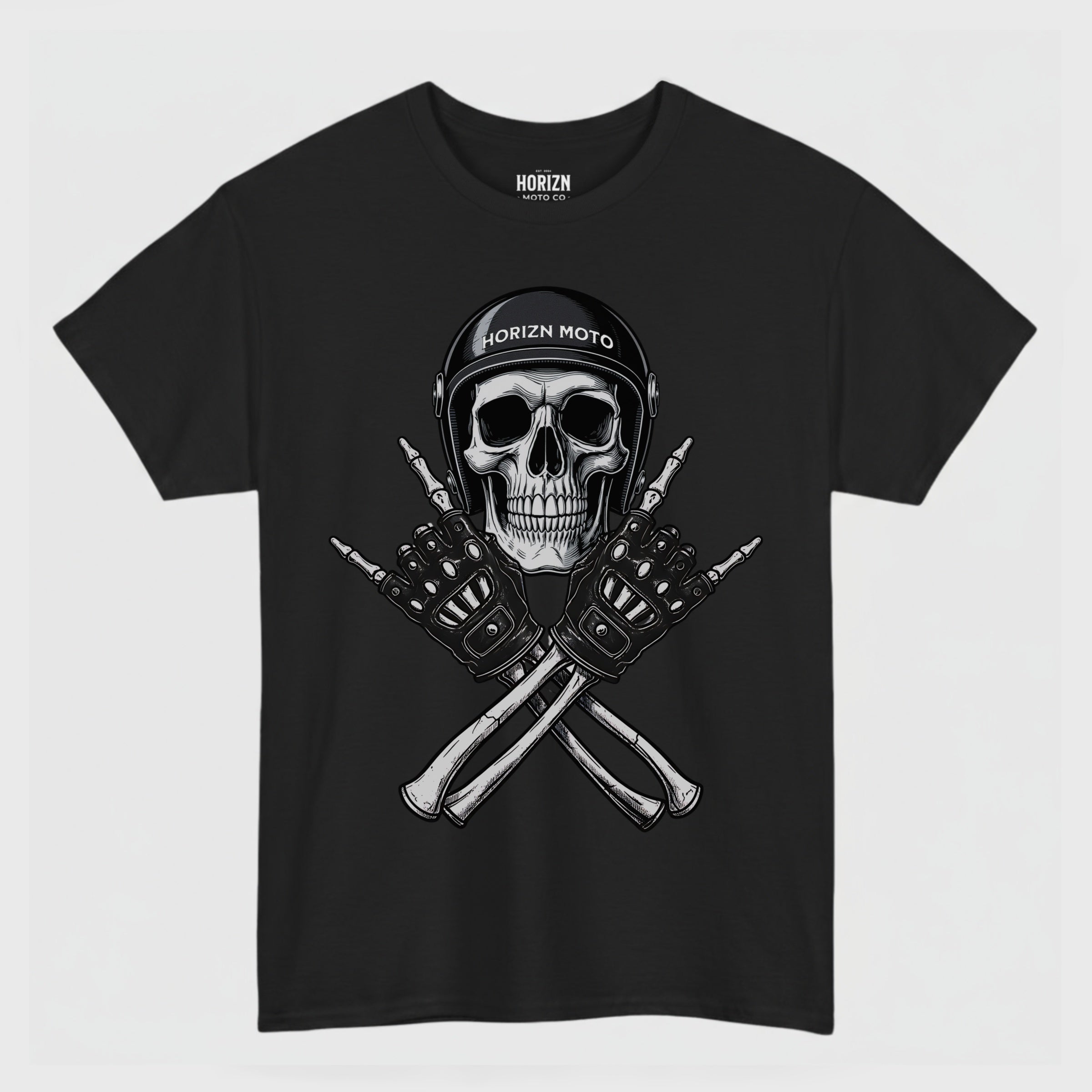 Crossed Knuckles Skull Moto T-Shirt – Black