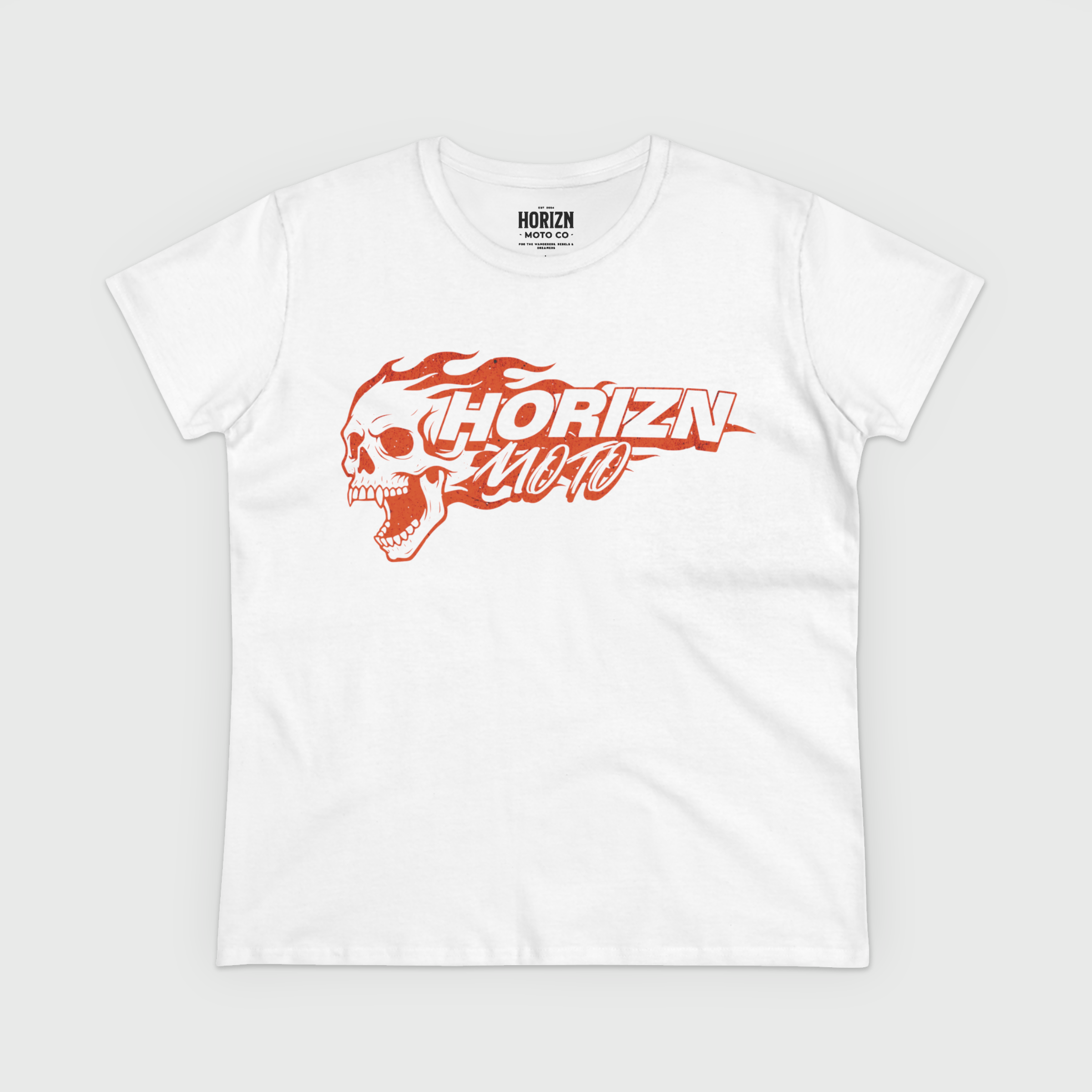 Flame Skull Speed Tee – Womens Moto Graphic Shirt