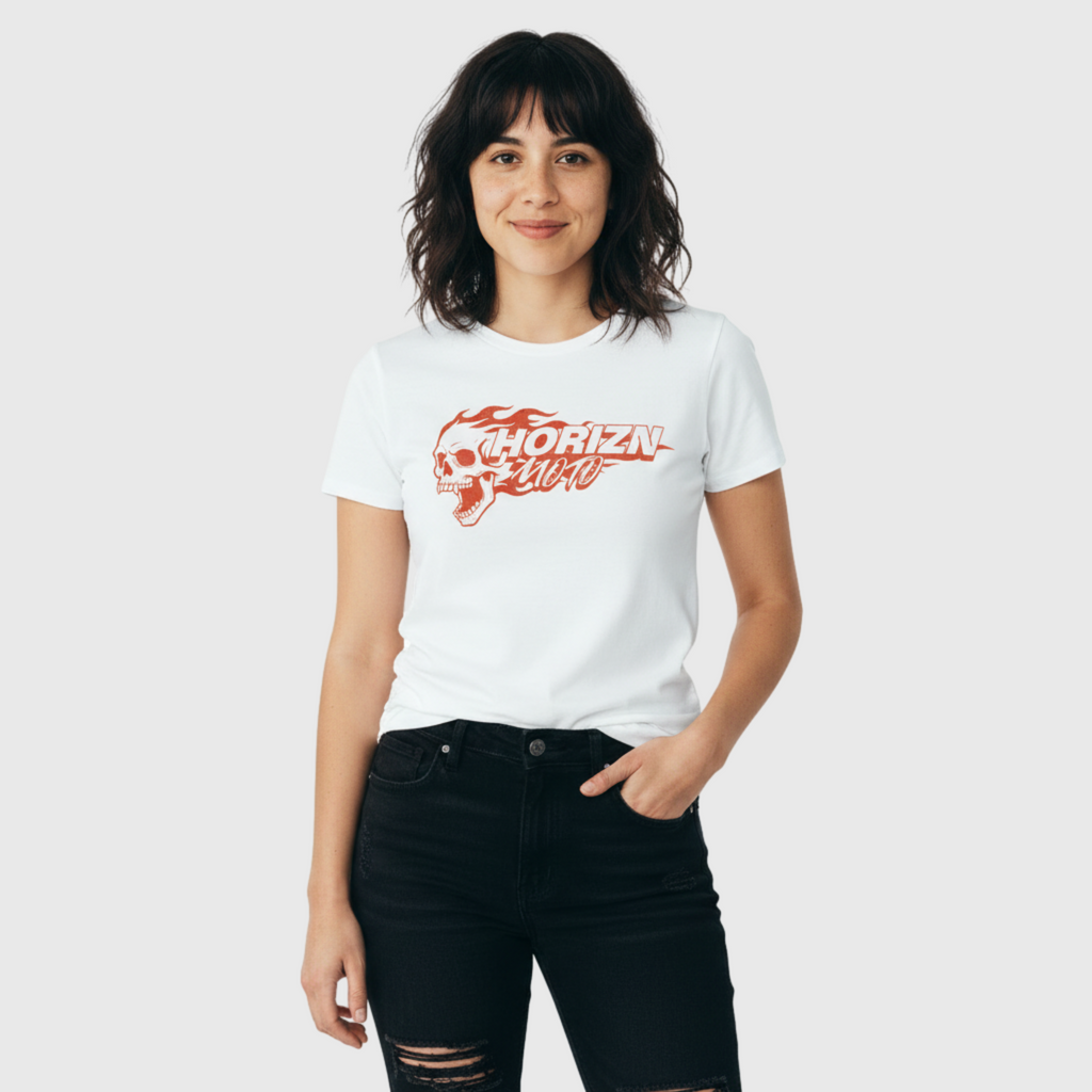 Flame Skull Speed Tee – Womens Moto Graphic Shirt