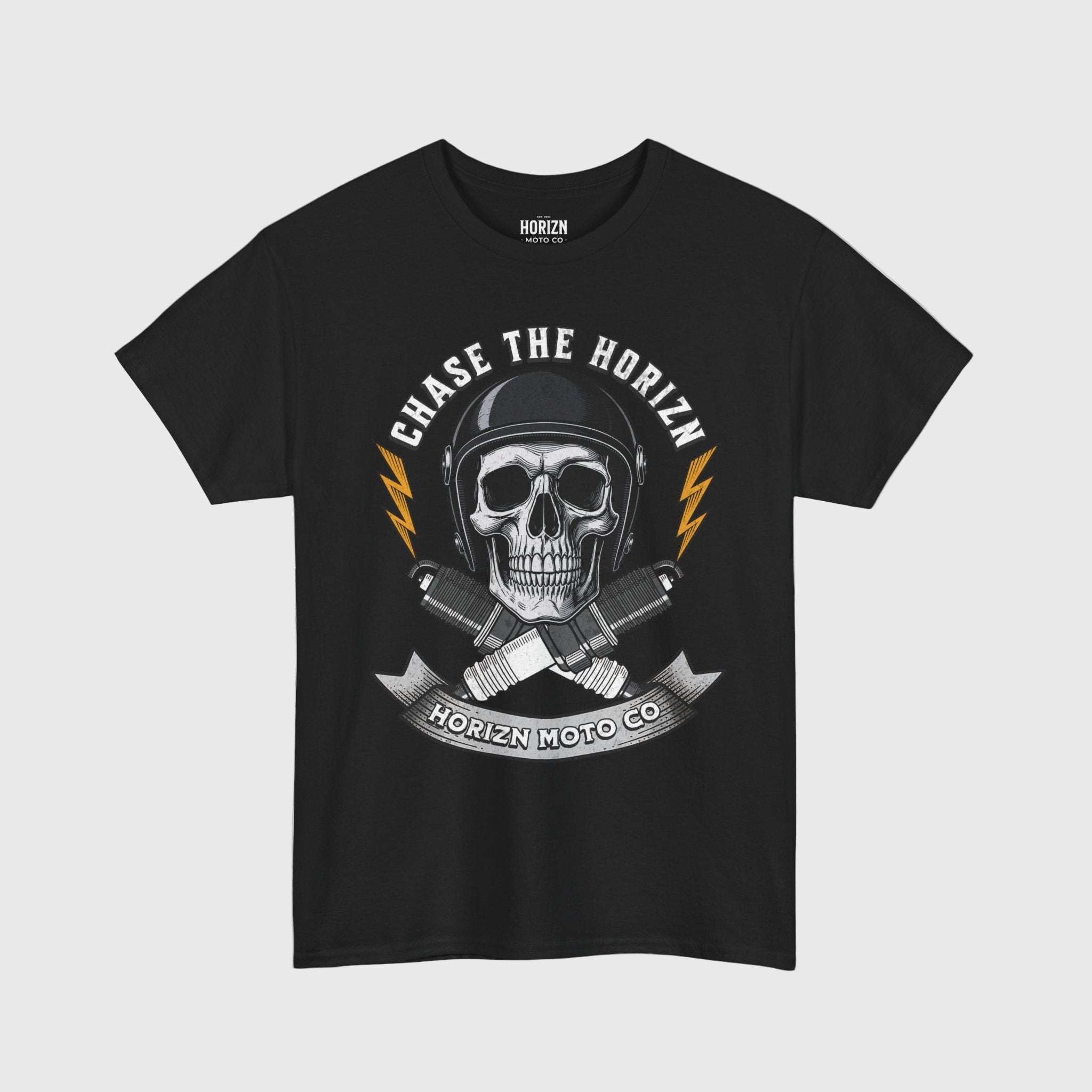 Skull & Spark Plugs Moto Graphic T-Shirt – Black Heavyweight Tee