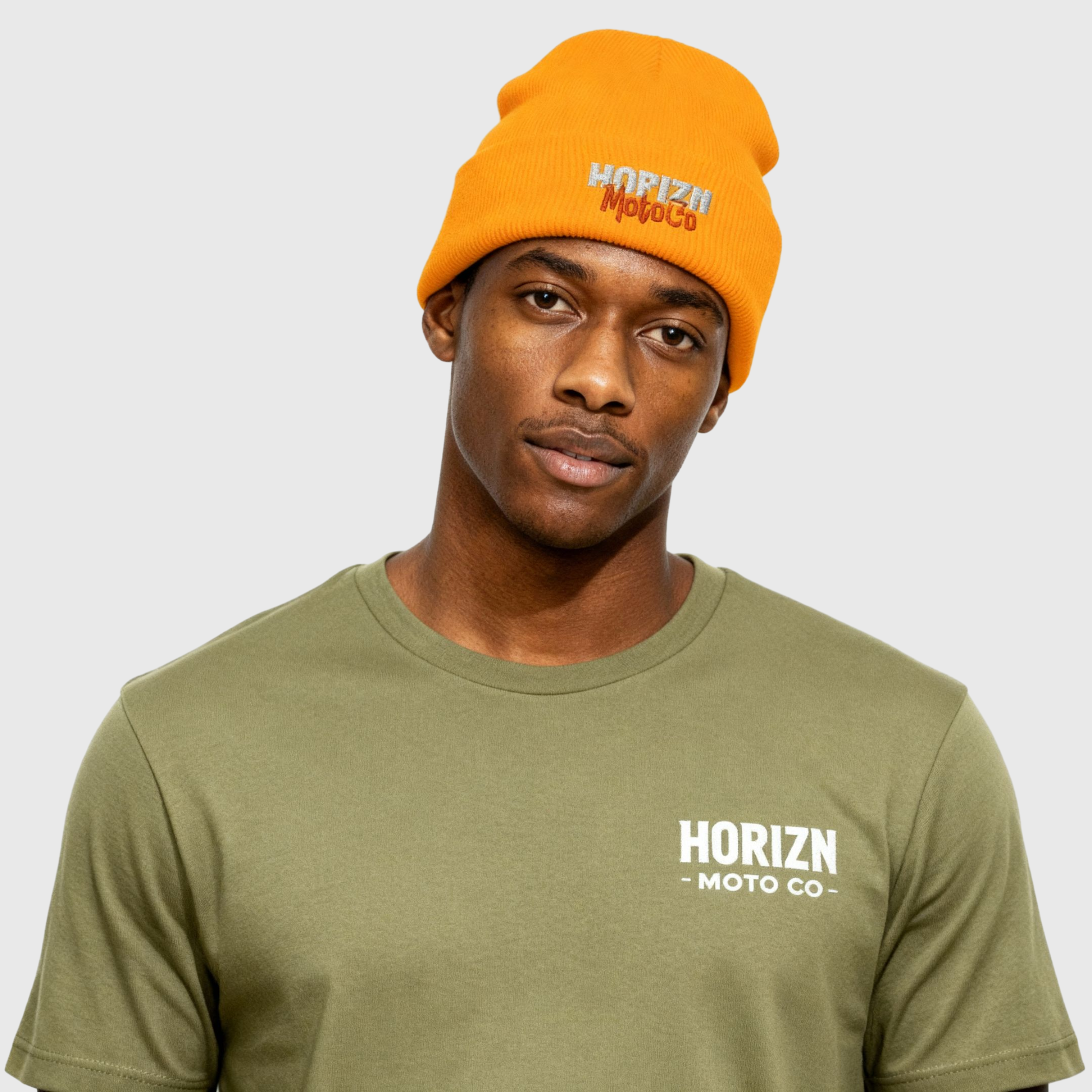 Yellow MotoCo Signal Beanie with dual-tone embroidery, designed for warmth and style, perfect for riders and streetwear enthusiasts.