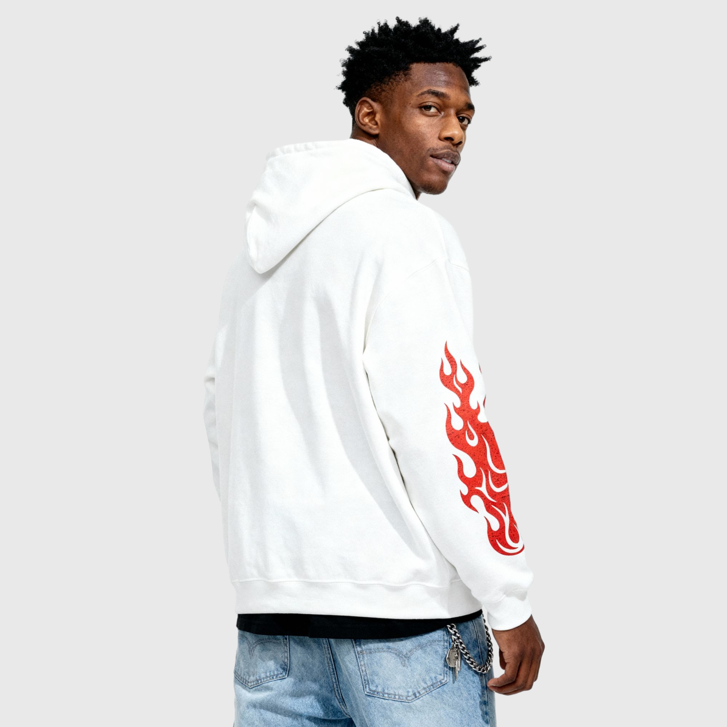 White Flame Skull Hoodie – Heavyweight Moto Streetwear