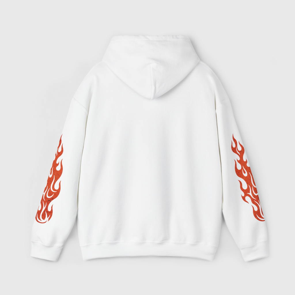 White Flame Skull Hoodie – Heavyweight Moto Streetwear