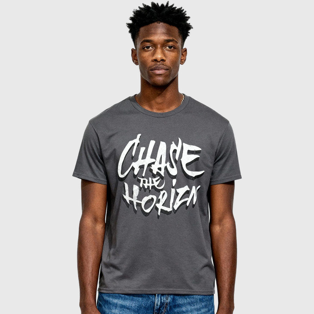 Chase the Horizon Graphic Tee – Charcoal Heavyweight T-Shirt