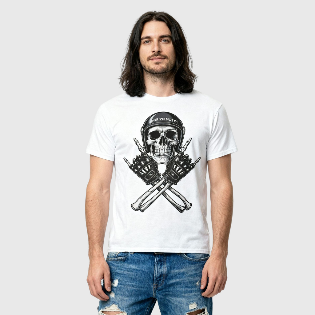 Skull Helmet Heavyweight Moto Tee – White