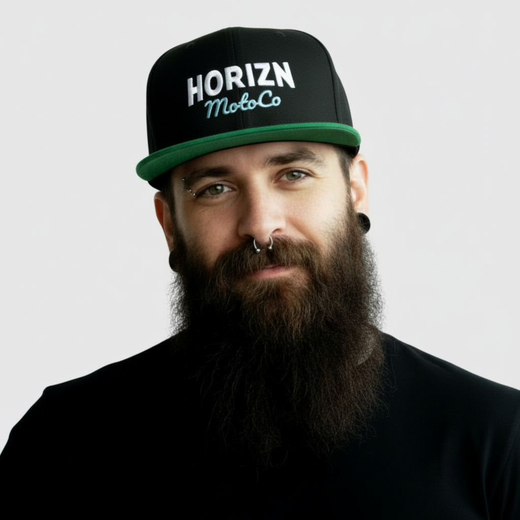 HORIZN Moto Embroidered Snapback Cap – Black & Gray