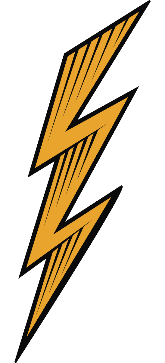 Two yellow lightning bolts with black outlines on a white background