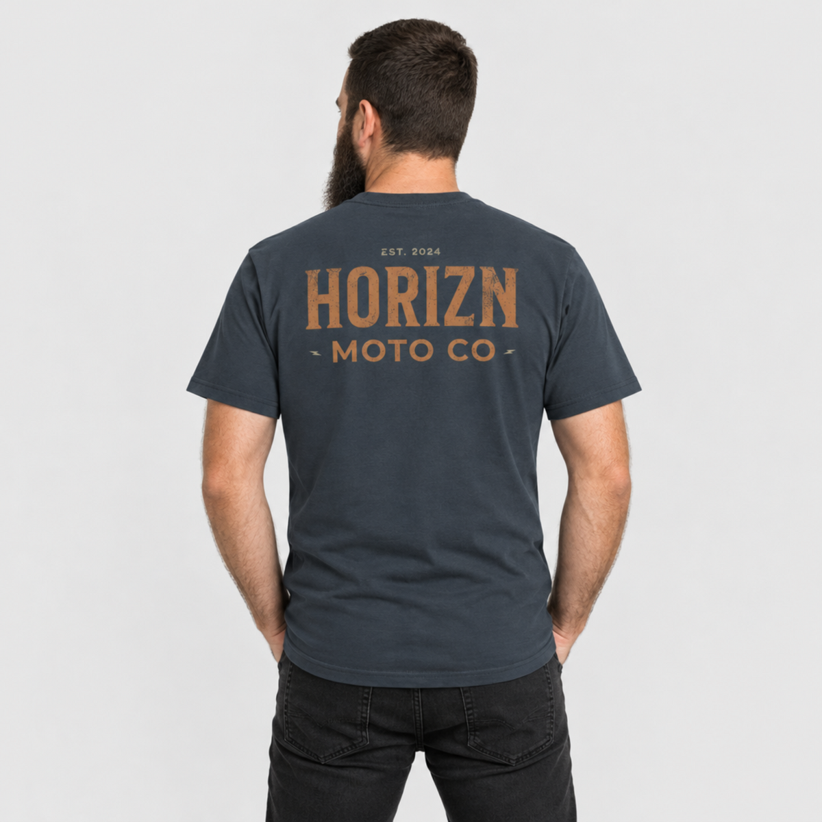 Back view of a model wearing the HORIZN Pocket Tee