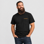 Model wearing the HORIZN Pocket Tee, front view showing minimalist HORIZN branding