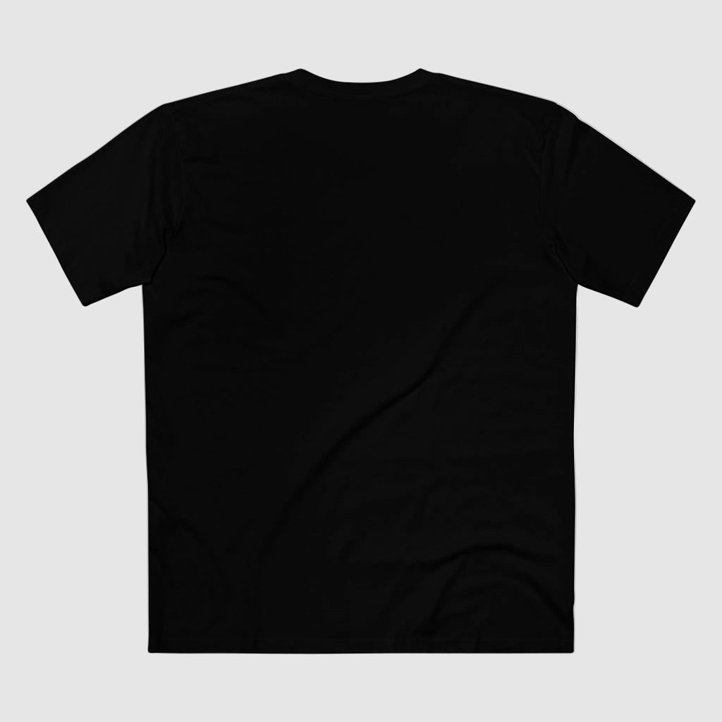 Back of the black Rebel Bones motorcycle T-shirt featuring the helmeted skull and crossed-gloves design.