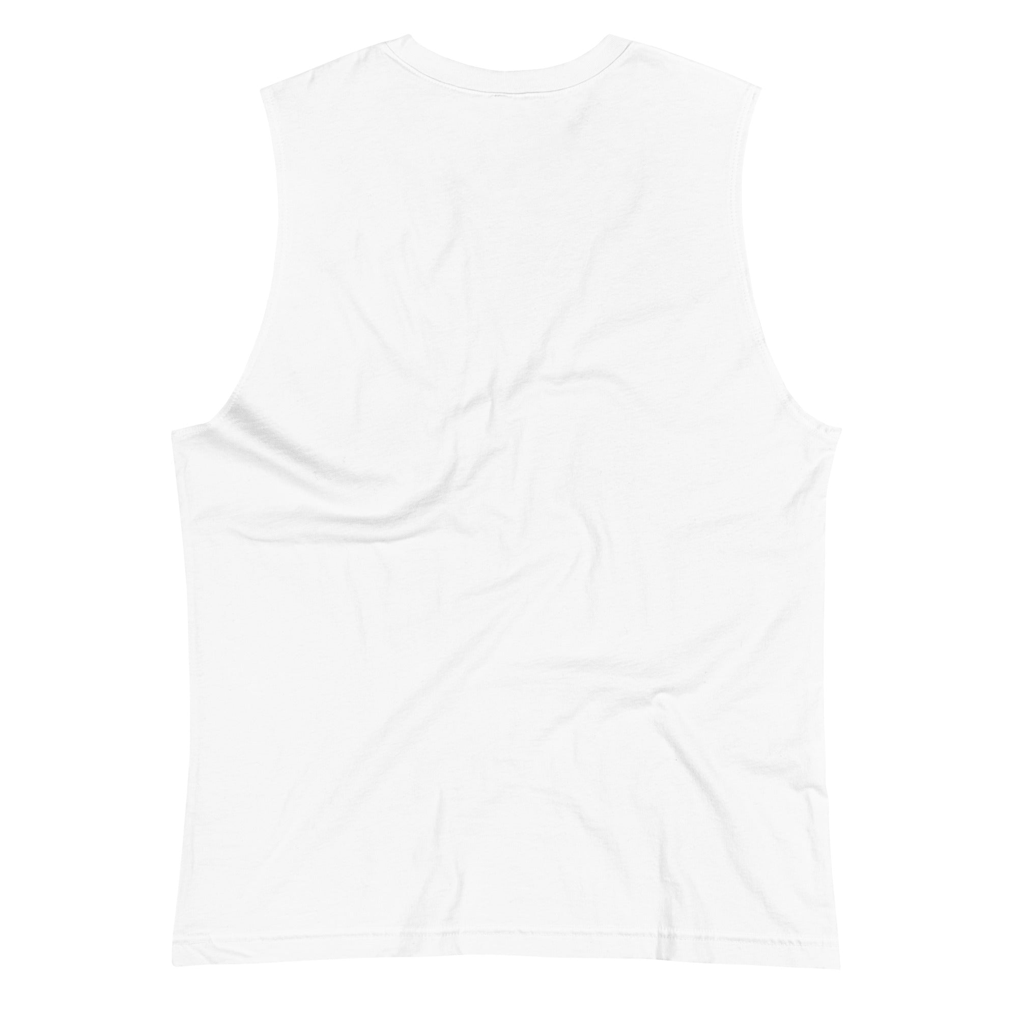 White muscle shirt featuring 'Chase the Horizn' graphic, embodying relaxed urban style and comfort for casual wear.
